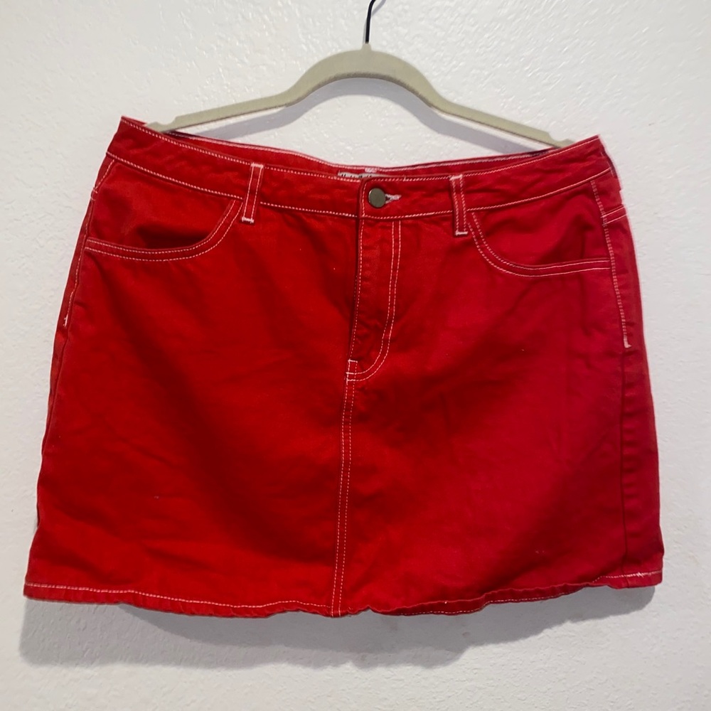 Red denim skirt